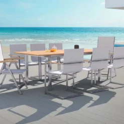 OUTFLEXX Set, Silber, 180/240 X 100 Cm, Edelstahl/Teak, Ausziehtisch, 4 Stühle Padded, 2 Multipositionssessel