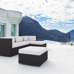 OUTFLEXX Loungemöbel-Set, Braun Marmoriert, 5 Pers, Polyrattan, Wasserfeste Kissenbox