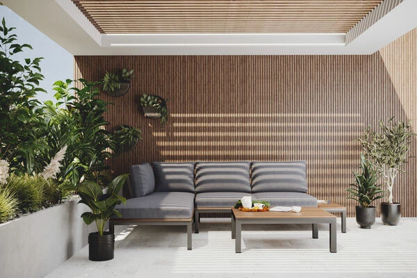 OUTFLEXX Loungemöbel, Silber/grau, Edelstahl/FSC-Teakholz/Textil, Für 4 Personen, Inkl. Kaffeetisch 2 OUTFLEXX Loungemöbel, Silber/grau, Edelstahl/FSC-Teakholz/Textil, Für 4 Personen, Inkl. Kaffeetisch – Bild 2