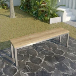 OUTFLEXX Gartenbank, Edelstahl/recyceltes FSC®-Teak, 180x40x45cm, Rustikal Gebürstet