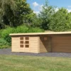 KARIBU Gartenhaus Trittau 5, Naturbelassen, Fichtenholz 40mm, 806 X 297 X 217 Cm, Pultdach, Anbau 4,4m Mit Rück- Und Seitenwand