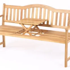 VILLANA Gartenbank, Teakoptik, Akazienholz, 152 X 59 X 86 Cm, 2-3 Personen, Klapptisch-Funktion