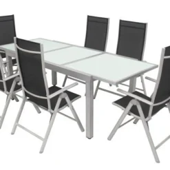 VILLANA Sitzgruppe, Silber/schwarz, Alu/Textil, Tisch 160/220 Cm, 6 Multipositionssessel