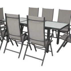 VILLANA Sitzgruppe, Anthrazit/grau, Alu/Textil, Tisch 160/220 Cm, 8 Multipositionssessel