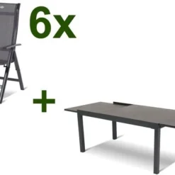 HARTMAN Esstischgarnitur, Xerix-anthrazit, Alu/HPL, 260/160x90 Cm, 6 Hochlehner