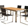 OUTFLEXX Sitzgruppe, Schwarz, Edelstahl/Teak, Esstisch 200 X 90 Cm, 6 Stapelstühle Gepolstert