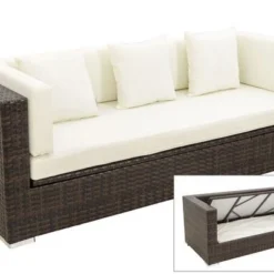 OUTFLEXX 3-Sitzer Sofa, Braun Marmoriert, Polyrattan, 210 X 85 X 70 Cm, Wasserfeste Kissenbox