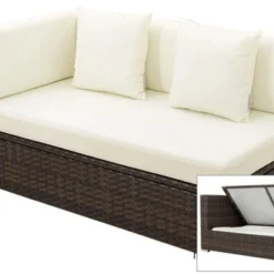 OUTFLEXX 2-Sitzer Ecksofa, Braun Marmoriert, Polyrattan, 145 X 85 X 70 Cm, Wasserfeste Kissenbox, Armlehne Re.