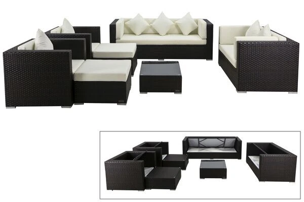 OUTFLEXX Loungemöbel-Set, Braun, Polyrattan, Für 9 Personen, Inkl. Kaffeetisch, Wasserfeste Kissenbox 1 OUTFLEXX Loungemöbel-Set, Braun, Polyrattan, Für 9 Personen, Inkl. Kaffeetisch, Wasserfeste Kissenbox