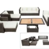 OUTFLEXX Loungemöbel-Set, Braun Marmoriert, Polyrattan, 9 Pers, Wasserfeste Kissenbox, Inkl. Loungetisch