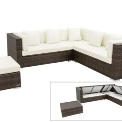 OUTFLEXX Loungemöbel-Set, Braun Marmoriert, 6 Pers, Polyrattan, Wasserfeste Kissenbox