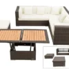 OUTFLEXX Loungemöbel-Set, Braun Marmoriert, 6 Pers, Polyrattan, Wasserfeste Kissenbox, Inkl. Loungetisch