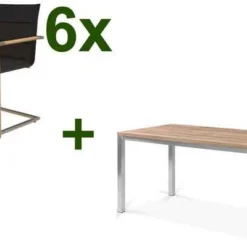 Günstiges Garten Perle Geschäft 15 OUTFLEXX Esstischgarnitur, Edelstahl / FSC-Teak, Tisch 150x80cm, 6 Freischwinger Padded, Schwarz