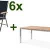 OUTFLEXX Esstischgarnitur, Edelstahl / FSC-Teak, Tisch 180 X 90 Cm, 6 Multipositionssessel, Schwarz
