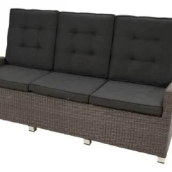 Ploß Rocking Comfort Dining / Lounge 3-Sitzer Sofa, Grau/braun-meliert, Polyrattan, 210x85x112 Cm, Verstellbar