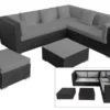 OUTFLEXX Loungemöbel-Set, Schwarz, Polyrattan, 6 Personen, Wasserfeste Kissenbox, Inkl. Kaffeetisch