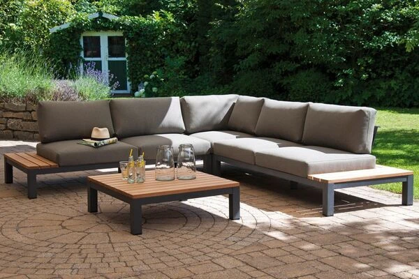 SONNENPARTNER Equila Loungegruppe, Anthrazit, Alu/Teakholz, 5 Personen, Inkl. Polster 1 SONNENPARTNER Equila Loungegruppe, Anthrazit, Alu/Teakholz, 5 Personen, Inkl. Polster