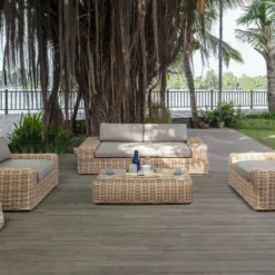 OUTFLEXX Loungegruppe, Natur Meliert/sand, Polyrattan, Für 4 Personen, Inkl. Polster