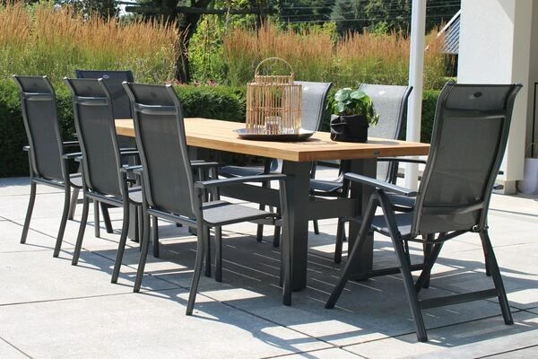 HARTMAN Sondermodell Yasmani/Alice Comfort Esstischgruppe, Xerix, Alu/Teakholz, 240x100cm, 6 Stapel-, 2 Multipositionssessel 1 HARTMAN Sondermodell Yasmani/Alice Comfort Esstischgruppe, Xerix, Alu/Teakholz, 240x100cm, 6 Stapel-, 2 Multipositionssessel