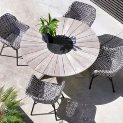 HARTMAN Provence/Delphine Esstischgruppe, Light Grey, Teak/Kunststoff, Ø150x74cm, 4 Diningsessel