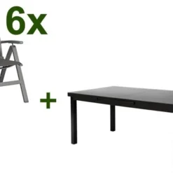 KETTLER Altura Esstischgarnitur, Anthrazit, Alu/Textilene, Tisch 180/240x100cm, 6 Multipositionssessel