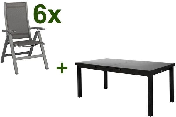 KETTLER Altura Esstischgarnitur, Anthrazit, Alu/Textilene, Tisch 180/240x100cm, 6 Multipositionssessel 1 KETTLER Altura Esstischgarnitur, Anthrazit, Alu/Textilene, Tisch 180/240x100cm, 6 Multipositionssessel