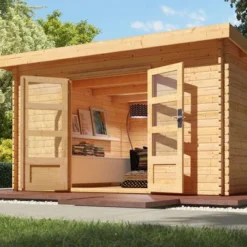 KARIBU Blockbohlenhaus Trittau 6, Fichtenholz Ca. 40 Mm, Pultdach,