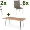 STERN Cardiff Set, Silber/taupe, Edelstahl/Teak, Tisch A-Gestell 200 X 100 Cm, 6 Stapel-, 2 Multipositionssessel