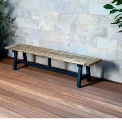 OUTFLEXX Belanda Bank, Dark Grey/natur, Alu/recycled FSC®-Teak, 200x40x45cm, Rustikal Gebürstet, A-Gestell