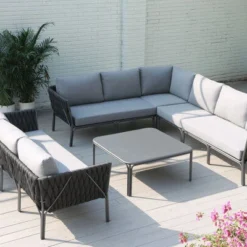 OUTFLEXX Mermaid Lounge-Set, Anthrazit, Alu/XL Rope, 6-teilig, Inkl. Sitz- Und Rückenkissen, Tisch 95 X 95 X 42 Cm