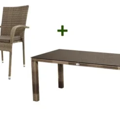 Ploß Rabida Sitzgruppe, Champagner-meliert, Polyrattan, Tisch 170 X 90 Cm, 6 Stapelstühle, Glasplatte In Steinoptik