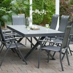 HARTMAN Sondermodell Xanadu / Alice Comfort Set, Xerix/anthrazit, Alu/Glaskeramik, 2 Stapelsessel, 6 Multipos, 220/280x100cm