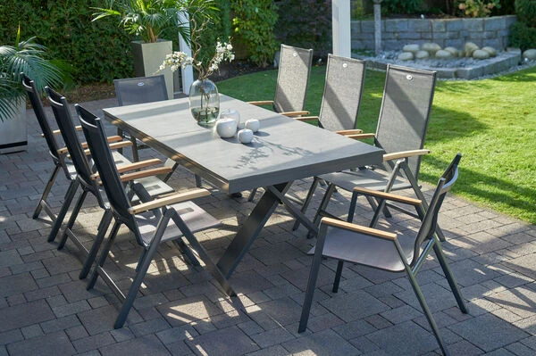 HARTMAN Sondermodell Xanadu / Aruba Set, Xerix/anthrazit, Alu/Glaskeramik, 2 Stapelsessel, 6 Multipos, 220/280x100cm 1 HARTMAN Sondermodell Xanadu / Aruba Set, Xerix/anthrazit, Alu/Glaskeramik, 2 Stapelsessel, 6 Multipos, 220/280x100cm