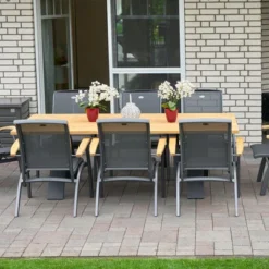 HARTMAN Xanadu / Da Vinci Sitzgruppe, Xerix/anthrazit, Alu/Teakholz, 6 Diningsessel, 2 Multipos, 220x100cm