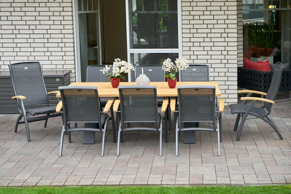 HARTMAN Xanadu / Da Vinci Sitzgruppe, Xerix/anthrazit, Alu/Teakholz, 6 Diningsessel, 2 Multipos, 220x100cm 1 HARTMAN Xanadu / Da Vinci Sitzgruppe, Xerix/anthrazit, Alu/Teakholz, 6 Diningsessel, 2 Multipos, 220x100cm