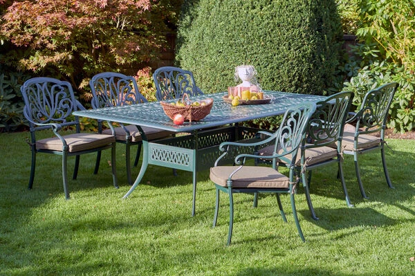 HARTMAN Amalfi Esstischgarnitur, Dunkelgrün, Alu-Guss, 6 Diningsessel, Inkl. Polster, 214x112 Cm 1 HARTMAN Amalfi Esstischgarnitur, Dunkelgrün, Alu-Guss, 6 Diningsessel, Inkl. Polster, 214x112 Cm