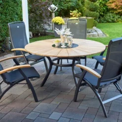 HARTMAN Provence / Da Vinci Sitzgruppe, Xerix/anthrazit, Alu/Teakholz, 5 Multipos, Ø150cm, Inkl. Eiskühler