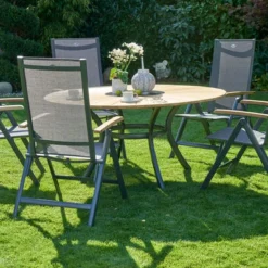 HARTMAN Provence / Aruba Sitzgruppe, Xerix/anthrazit, Alu/Teakholz, 4x4 Textilen, 5 Multipos, Ø150cm, Inkl. Eiskühler