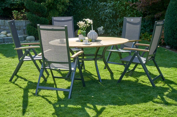 HARTMAN Provence / Aruba Sitzgruppe, Xerix/anthrazit, Alu/Teakholz, 4x4 Textilen, 5 Multipos, Ø150cm, Inkl. Eiskühler 1 HARTMAN Provence / Aruba Sitzgruppe, Xerix/anthrazit, Alu/Teakholz, 4x4 Textilen, 5 Multipos, Ø150cm, Inkl. Eiskühler