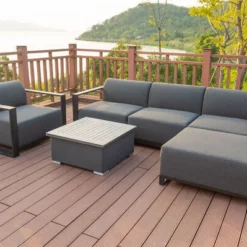 OUTFLEXX Loungeset, Sooty, Alu/Sunbrella, Für 5 Personen, Höhenverstellbarer Loungetisch