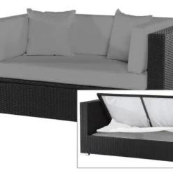 OUTFLEXX 2-Sitzer Sofa, Schwarz, Polyrattan 152x85x70cm, Inkl. Polster Und Wasserfeste Kissenbox