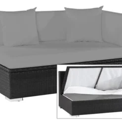 OUTFLEXX 2-Sitzer Ecksofa, Schwarz, Polyrattan, 145x85x70cm, Armlehne Links, Wasserfeste Kissenbox