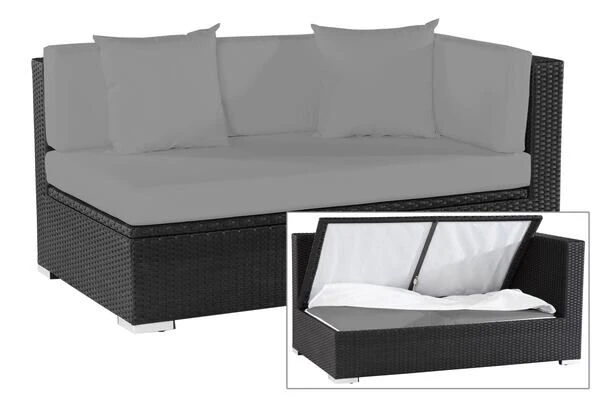OUTFLEXX 2-Sitzer Ecksofa, Schwarz, Polyrattan, 145x85x70cm, Armlehne Links, Wasserfeste Kissenbox 1 OUTFLEXX 2-Sitzer Ecksofa, Schwarz, Polyrattan, 145x85x70cm, Armlehne Links, Wasserfeste Kissenbox