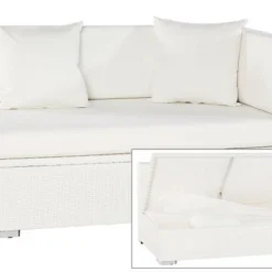 OUTFLEXX 2-Sitzer Ecksofa, Weiß, Polyrattan, 145x85x70cm, Armlehne Li, Inkl. Polster, Wasserfeste Kissenbox