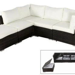 OUTFLEXX Loungemöbel-Set, Braun Marmoriert, Polyrattan, Für 5 Personen, Wasserfeste Kissenbox