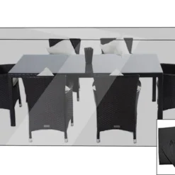 OUTFLEXX Premium Abdeckhaube Für Esstischgarnituren, Schwarz, 202x124x83 Cm, Wasserbeständig