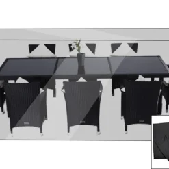 OUTFLEXX Premium Abdeckhaube Für Esstischgarnitur, Schwarz, 282x124x83 Cm, Wasserbeständig