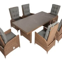 OUTFLEXX Dining Set, Hellbraun, Polyrattan, Tisch 220x100cm, Spraystone, 6mm, 6 Dining Sessel, Verstellbar -Günstiges Garten Perle Geschäft 20 20680.jpg