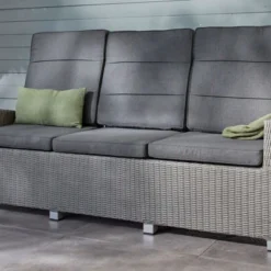 Ploß Vigo Comfort 3-Sitzer Speise-/Lounge-Sofa, Stahlgrau-meliert, Polyrattan, 210x84x110cm, Verstellbar