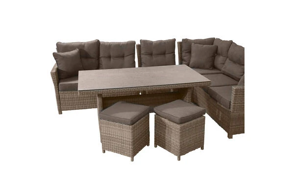 Ploß Rabida Dining-Lounge, Champagner-meliert, Polyrattan, 7 Tlg., 5-6 Pers., 146x85cm, Inkl. Polster 11 Ploß Rabida Dining-Lounge, Champagner-meliert, Polyrattan, 7 Tlg., 5-6 Pers., 146x85cm, Inkl. Polster – Bild 11